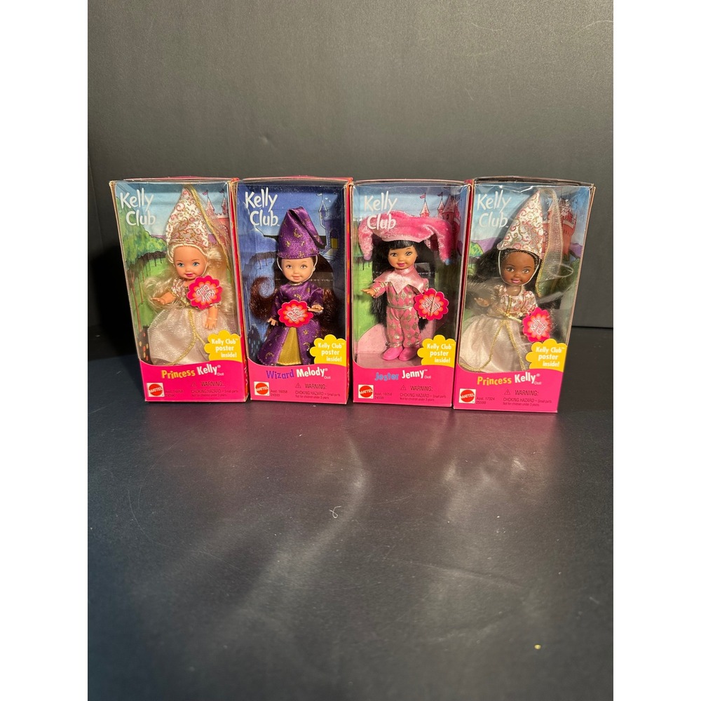 Vintage 1999 Mattel Kelly Club Dolls Set of 4 Princess Wizard Jester NIB